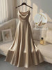 Pearl Strap Satin Slip Retro Dress Women's Elegant Solid Color Dress Strap Handmade Beaded Waist Collection Satin Gilded Dresses