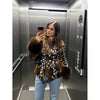Women Chic Cropped Leopard Faux Fur Coat Contrast Black Fur Collar Cuff Button Short Furry Coats Lady Winter Chic Streetwear