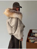 Vintage Thicken Faux Fur Woolen Jacket Women Hooded Pocket Lantern Sleeve Elastic Waist Coat Winter Female Daily Outwear
