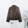 Vintage PU Leather Jacket Autumn Ladies Zipper Lapel Long Sleeve Pocket Coat With Belt Women's Loose Streetwear
