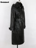 Spring Autumn Long Black Soft Faux Leather Trench Coat for Women Belt Double Breasted Elegant Overcoat 5xl 6xl