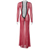 Black Long Sleeve Transparent Lace Dress for Women Sexy Floor-length Evening Dress Slim Party Club Dresses Red Christmas Dress