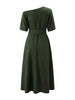 Women's S-2XL Size Slanted Shoulder Collar Tie Waist Style Solid Color Dress Leopard print maxi dresses for women