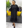 African Women's Pleated Dress Stereo Flower Loose Large Size Stretchy Temperament Long Dress Middle East Wrinkle-Free