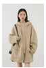 Women's Woolen Coat Loose Solid British Hooded Jackets Drawstring Mid-length Ladies Windbreaker Autumn Winter