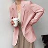 White Oversized Blazer Women Mid Length Korean Style Long Sleeve Single Breasted Suit Jacket Woman Loose Casual Office Outerwear