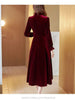 Wine Red Golden Velvet Dress Women Spring Autumn Long Sleeved Long Dresses Female Temperament Evening Party Dress Mujer Vestidos