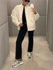 Woman Loose Gray Warm Baseball Jacket Autumn Casual Oversized Bomber Jacket Girls Vintage Thick Warm Outwear
