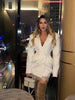 Chic Waist Cinching Women Mini Dress Full Sleeve Deep V-neck Double Breasted Short Dresses Lady Daily Party Street Gown