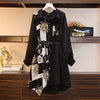 Vintage Print A-Line With Belt Loose Polo Neck Women's Dress Elegant Single-Breasted Knee Length Dresses For Women Spring