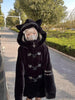 Autumn Winter Oversized Soft Thick Warm White Faux Fur Hoodie Women with Bear Ears Horn Buttons Punk Style Fluffy Jacket