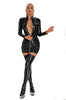 Sexy Women Latex PU Micro Mini Dress Shiny Zipper Open Bust Long Sleeve Costume Tight Dress Elastic Bodycon Pack Hip Leoatrd
