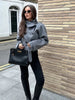 Grey Lace Up Short Woolen Coat Women Chic Solid Stand Collar Double Breasted Pocket Slim Jacket Lady Commute Street Wear