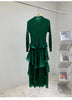 Royal Blue Pleated French Women's Dress Chic Ruffled Irregular Tie Design Long Sleeve Clothing 2DB3939