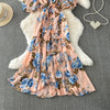Sexy chic puff sleeve slim Criss-Cross A-line dress Chic Vintage Women Casual women clothing