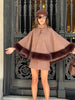 Elegant Plaid Cape Skirt 2 Piece Set Women Chic High Waist Single Breasted Faux Fur Hem Shawl Coat Suit Fall Winter Party Outfit