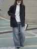 Design Slanted Placket and Back Slit Coats, Loose Fitting Suit, Slimming Jacket for Women