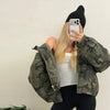 Women's Cropped Coats Camo Printed Hooded Zipper Padded Jacket Autumn Winter Lady Long Sleeve Panelled Loose Coat Outerwears
