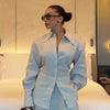 Casual Solid Shirt Trouser Suits Women Full Sleeve Lace Up Lapel Top Wide Leg Pants Lady Set Autumn Female Suit