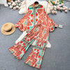 Europe and America Style Women's Spring Vintage Plaid Ruffled Shirt Long Pants Sets