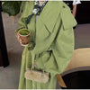 Green Belted Waist Long Coat For Women Elegant Lapel Long Sleeve Casual Jacket Lady Spring Chic Street Outerwear