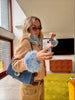 Women Deer Print Faux Fur Cropped Coats Blue Contrast Lapel Cuff Button Up Fluffy Warm Coat Winter Casual Chic Wear