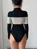 Women's High-Neck Patchwork Long Sleeve Fitted Bodycon Colorblock Fall/Winter Base Layer Skirt Dress