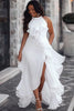 Plus Size Ombre Print One Shoulder Midi Dress Puff Sleeve Layered Ruffle High Low Hem Chiffon Gown Women Elegant Formal Dress