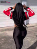 Faux Leather Varsity Jacket Women Hipster Letter Print Autumn Casual Sporty Wild Streetwear Uniform Crop Coat