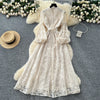 Spring Autumn High End Elegant Birthday Party Women's Dress French Hook Flower Single Breasted Slim Lace Long Dress S89