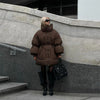 High Collar Puffer Women's Winter Coat Drawstring Waist Cinched Padded Jacket Thick Loose Casual For Ladies Streetwear Parka