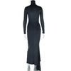 Women Full Sleeve Turtleneck Ribbon Ruched Long Maxi Dress Spring Sexy Street Slim Evening Night Club Party Dresses