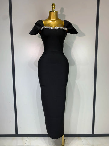 Women Celebrity Sexy Square Collar Bodycon Bandage Long Dress Birthday Dresses Knitted Elegant Evening Party Outfit