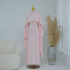 White Pearl Trim Cape Maxi Dress Women Elegant Long Sleeve Cinched Waist Muslim Robes Spring Eid Abaya Lady Dresses