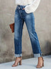 High Waist Stretch Denim Jeans for Women Solid Color Slim Straight Pants Pantalones de mujer