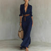 Buttons Draped Chic Party Dress Spring Autumn Women Turn Down Collar Simple Maxi Dress Long Sleeve Elegant Ladies Dress