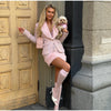 Faux Fur Collar Trim Tweed Set Long Sleeve Side Pockets Chic Women Blazer High Waist Mini Skirt Autumn Elegant Suit