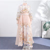 Floral Print Women Dress Button Down Mock Neck Maxi Dresses Long Lantern Sleeve A-Line Waist Belt Flared Hem Elegant Streetwear