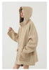 Women's Woolen Coat Loose Solid British Hooded Jackets Drawstring Mid-length Ladies Windbreaker Autumn Winter