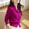 Spring Autumn Women Sweaters Elegant Solid Color Lapel Long Sleeved Knitted Cardigan Jacket Korean Female Knitwear Tops