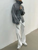 Simple Single-Breasted Sweater Women Streetwear Vintage Loose Knitted Cardigan Female Y2K Turtleneck Knitwear Jacket