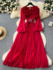 Spring Autumn Elegant Dress for Women French Mushroom Edge Crimping Loose Chiffon Long Sleeve Long Dress C141