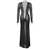 Black Long Sleeve Transparent Lace Dress for Women Sexy Floor-length Evening Dress Slim Party Club Dresses Red Christmas Dress