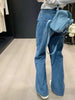 American high street breasted design straight jeans women's autumn and winter high waist design loose slim pants