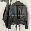Women's Black Faux Leather Cropped Moto Jacket Asymmetric Zip PU Biker Coat Female Autumn Vintage Punk Outerwear