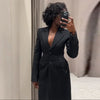 Office Lady Blazer Jacket Shoulder Pad Long Sleeve Lapel Female Coat Spring Button Pocket Lady Commuting Outwear