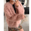 Women Autumn Furry Sweater Coat Single Button Design Knitted Warm Coat Thick Cardigans Clothes Tops For Women Sweater