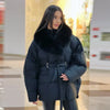 Thichen Winter Padded Coat Women Faux Fur Collar Belted Waist Tie Loose Oversized Quilted Jacket Warm Outerwear Daily Streetwear
