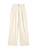 Women Solid Pleated Front Zipper Wide Leg Pants Vintage High Waist Full Length Female Chic Lady Trousers