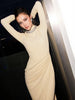 Autumn Elegant High Collar Long Sleeve Ruched Slim Fit Long Dress Women'S Solid Casual Party Club Street Clothes
